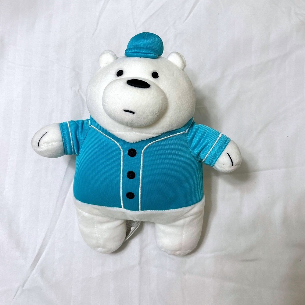 Miniso We Bare Bears Ice Bear Plush Baseball Jersey Cap White Blue 9 inch